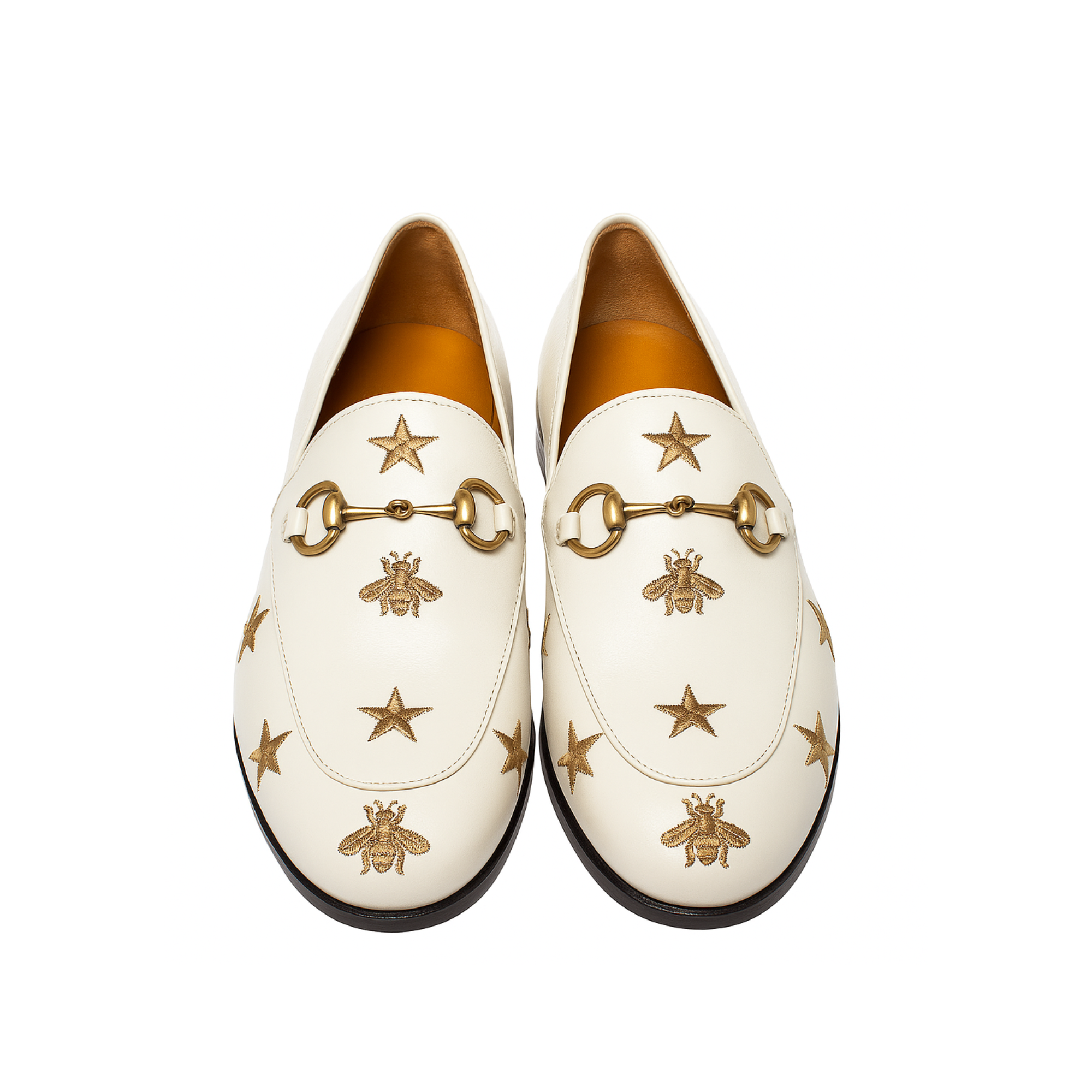 Gucci Jordaan Embroidered Bee And Starleather Loafer White