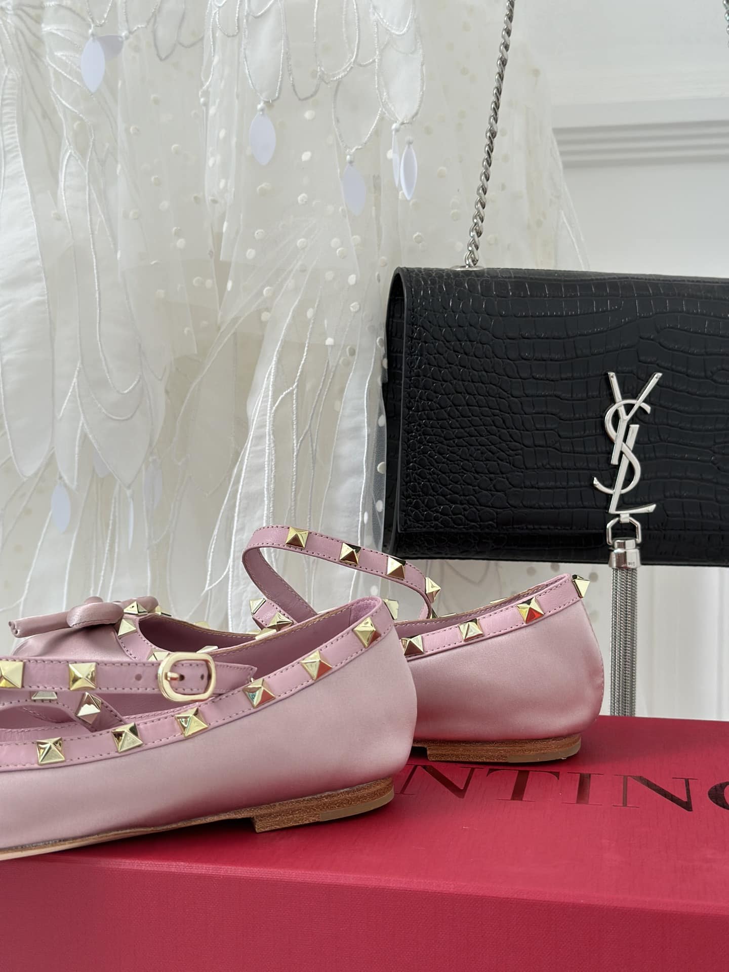 Valentino Garavani Rockstud Satin Ballerina Water Lilac 3W2S0Hb6Swh 6E0
