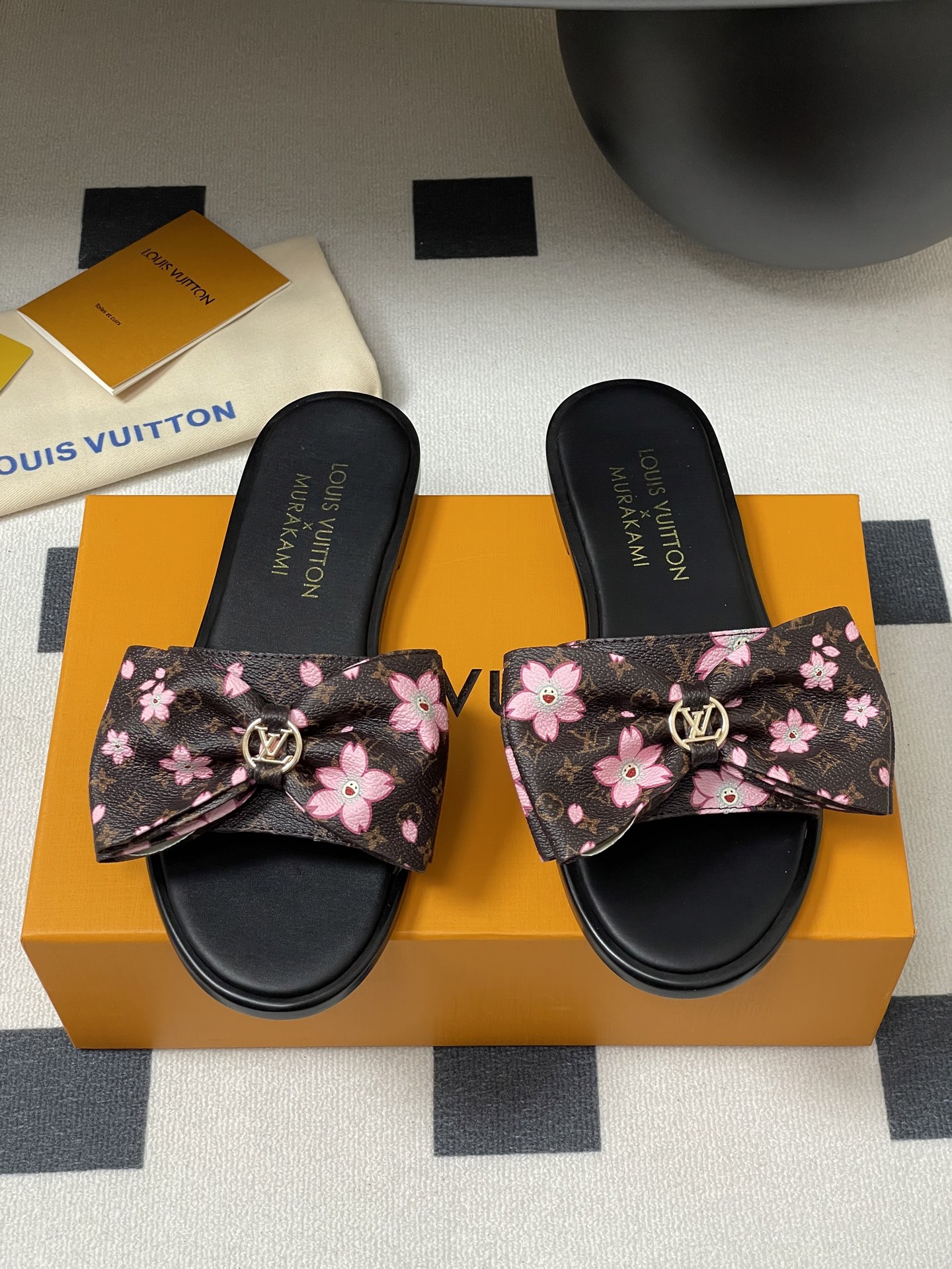 Louis Vuitton x Takashi Murakami Lily Flat Mule Bow Slide Sandals Black 1AGVYA
