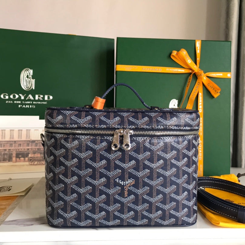 Goyard Muse Vanity Case 20 Cm Navy Blue Goyardine Canvas