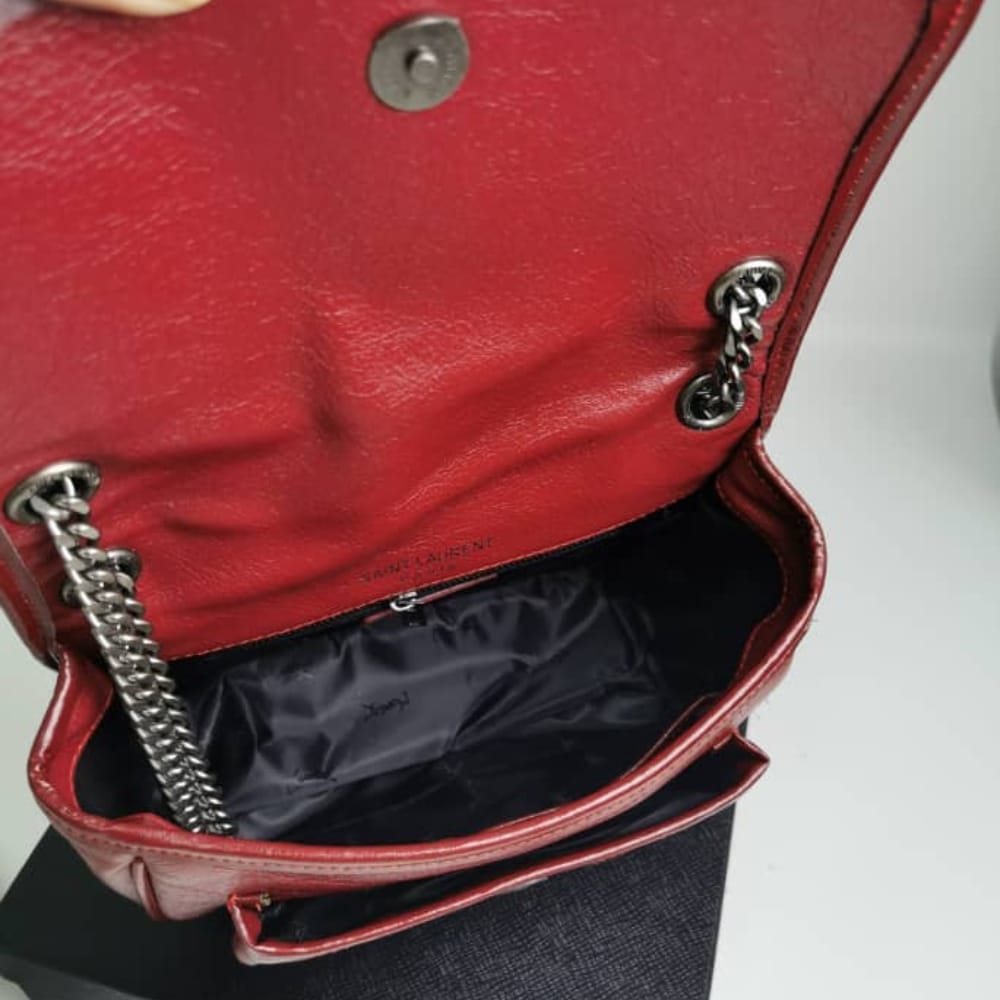 Saint Laurent Niki Medium In Leather Silver Tone Red 22cm