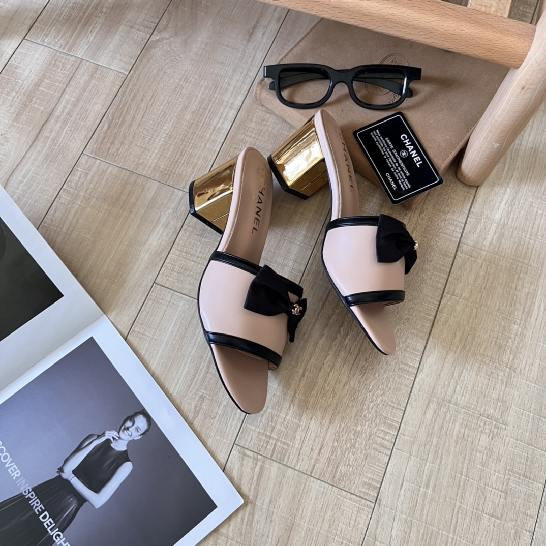 Chanel Grosgrain Ribbon Bow Mule Leather Pink