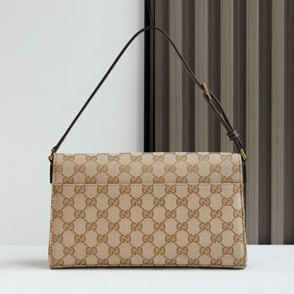 Gucci Horsebit Ristretto Medium Shoulder Bag Brown.
