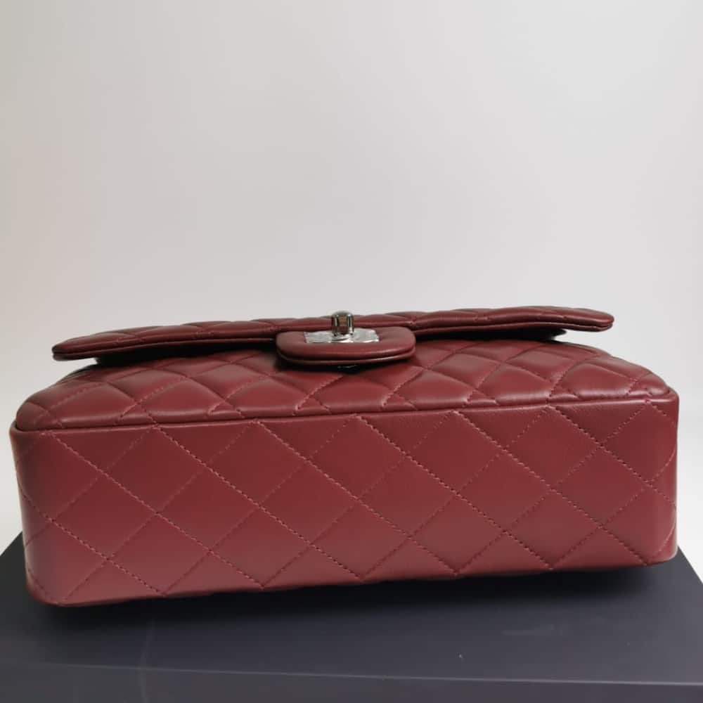 Chanel Medium Classic Flap Bag Silver Hardware Burgundy 25Cm A01113
