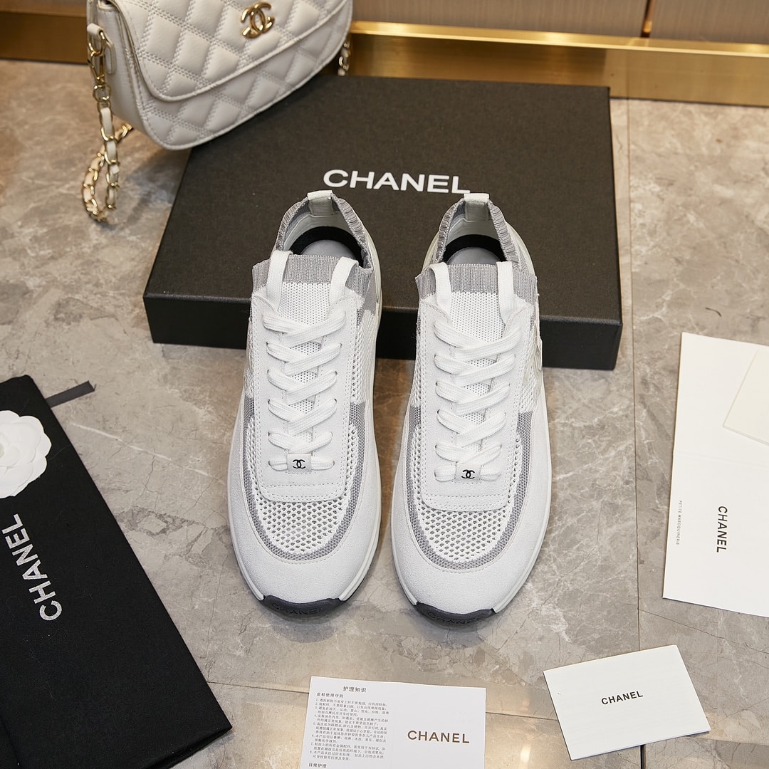 Chanel Cruise Sock Sneakers White Gray