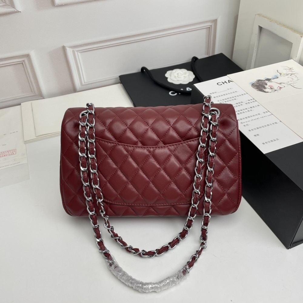Chanel Classic Double Flap Bag Plum Red 25.5Cm/10in