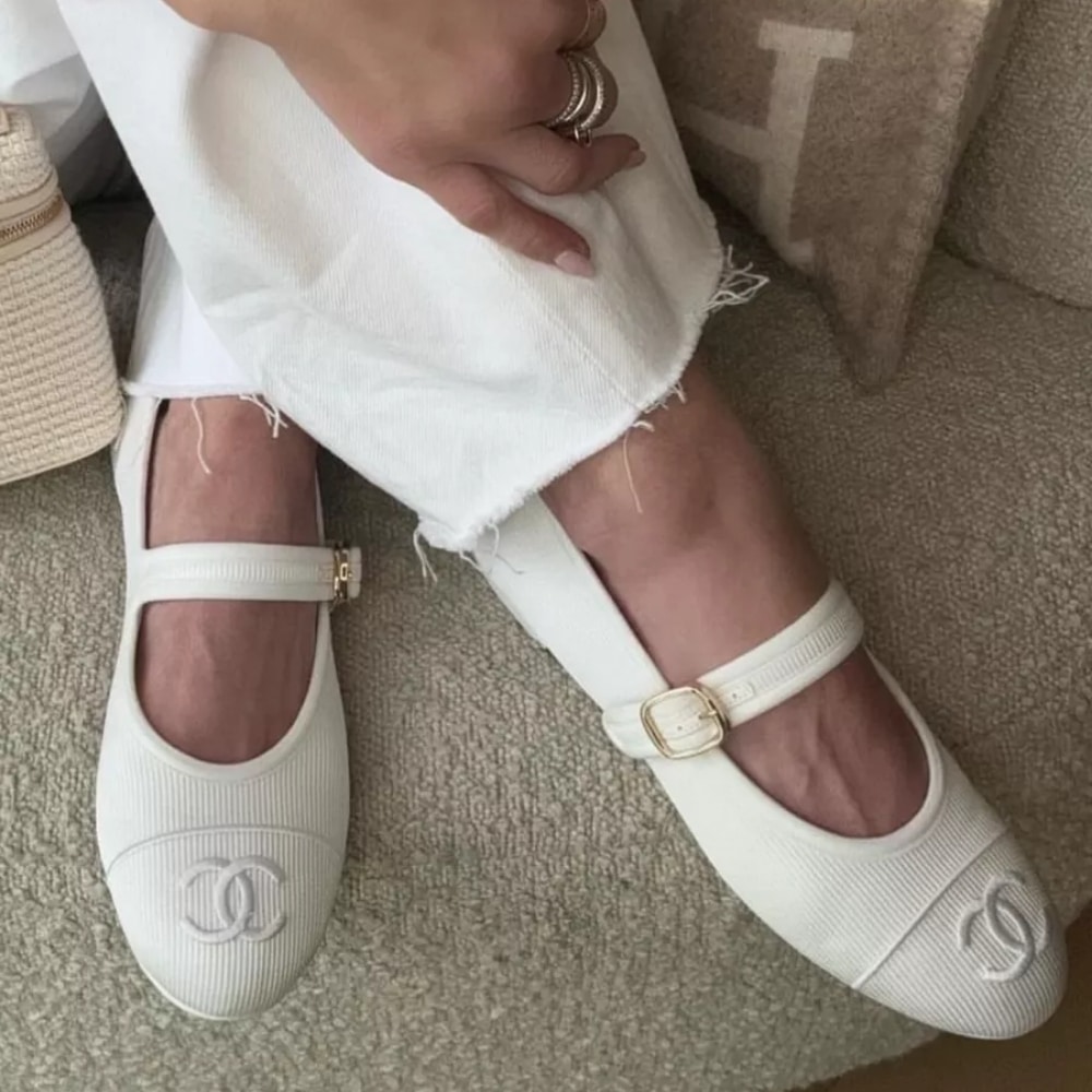Chanel Mary Jane Ballet Flat White G45503 B16406 NX269