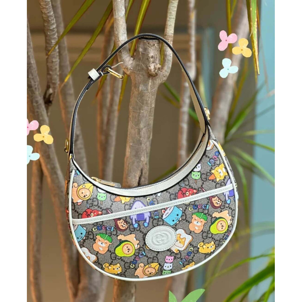 Gucci Half-Moon-Shaped Mini Bag with Interlocking G Animal Print