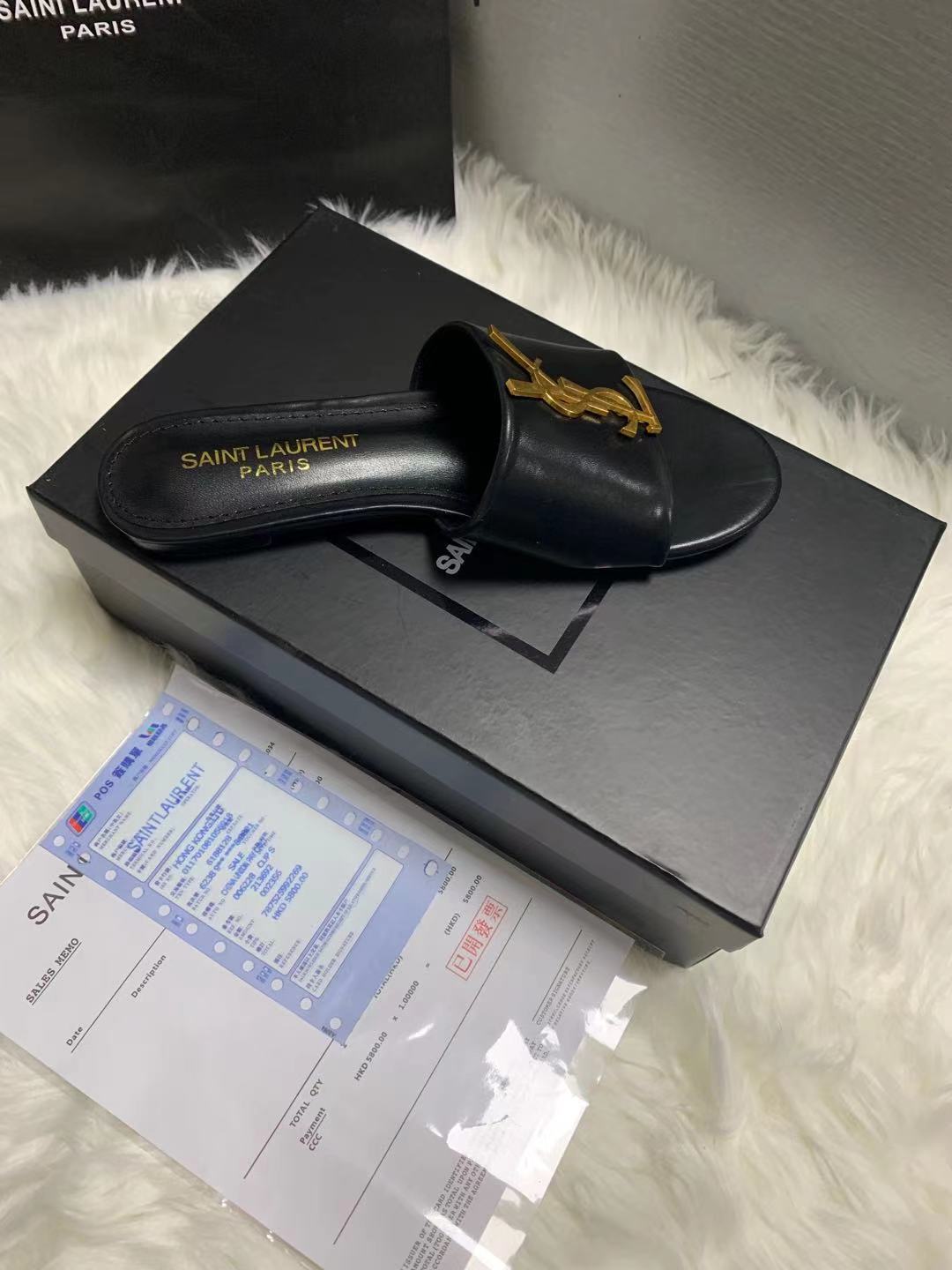 Saint Laurent Logo Slippers Black