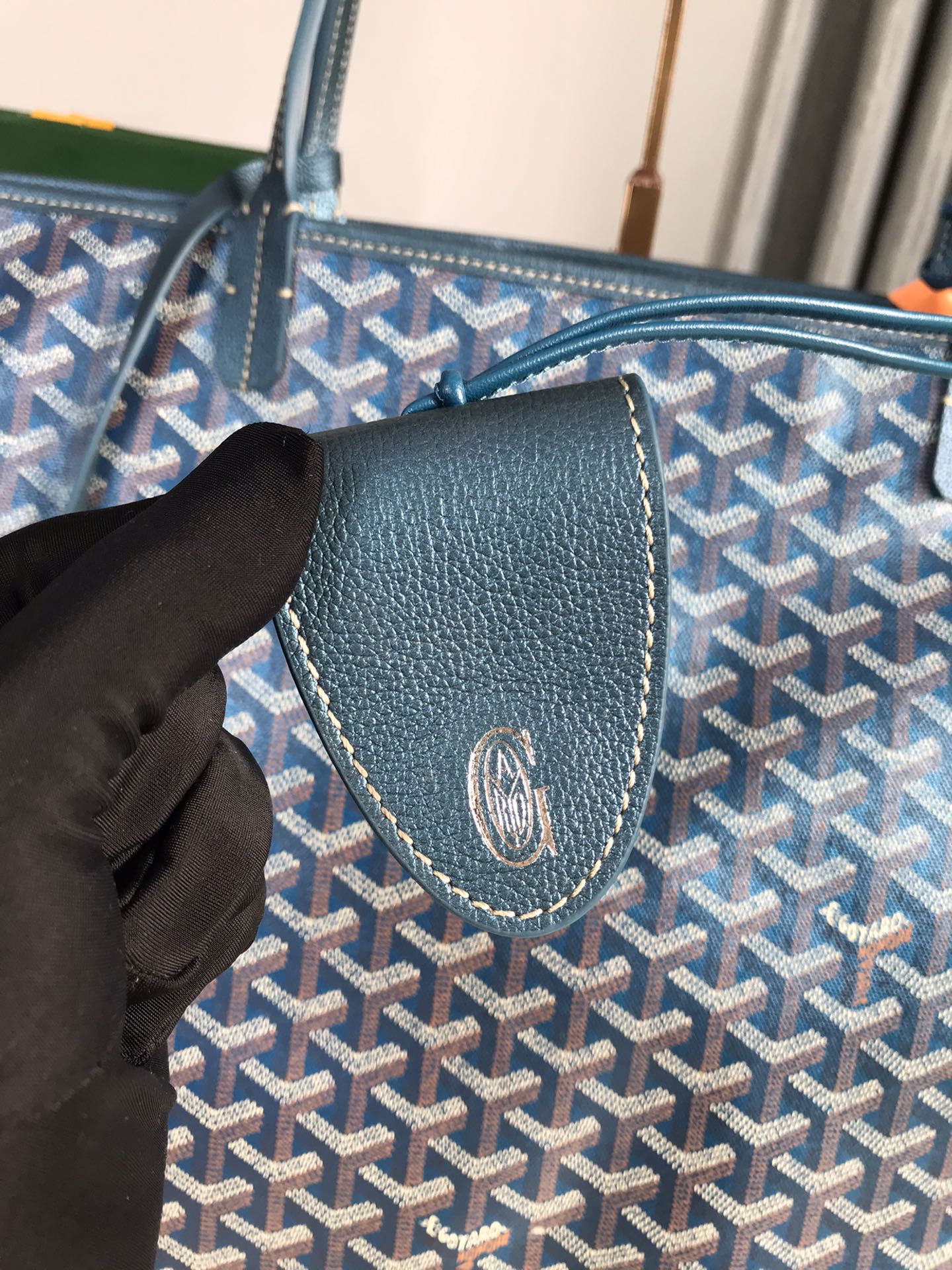 Goyard Saint Louis Gm Bag 40Cm Deep Blue Canvas Chevroches Calfskin