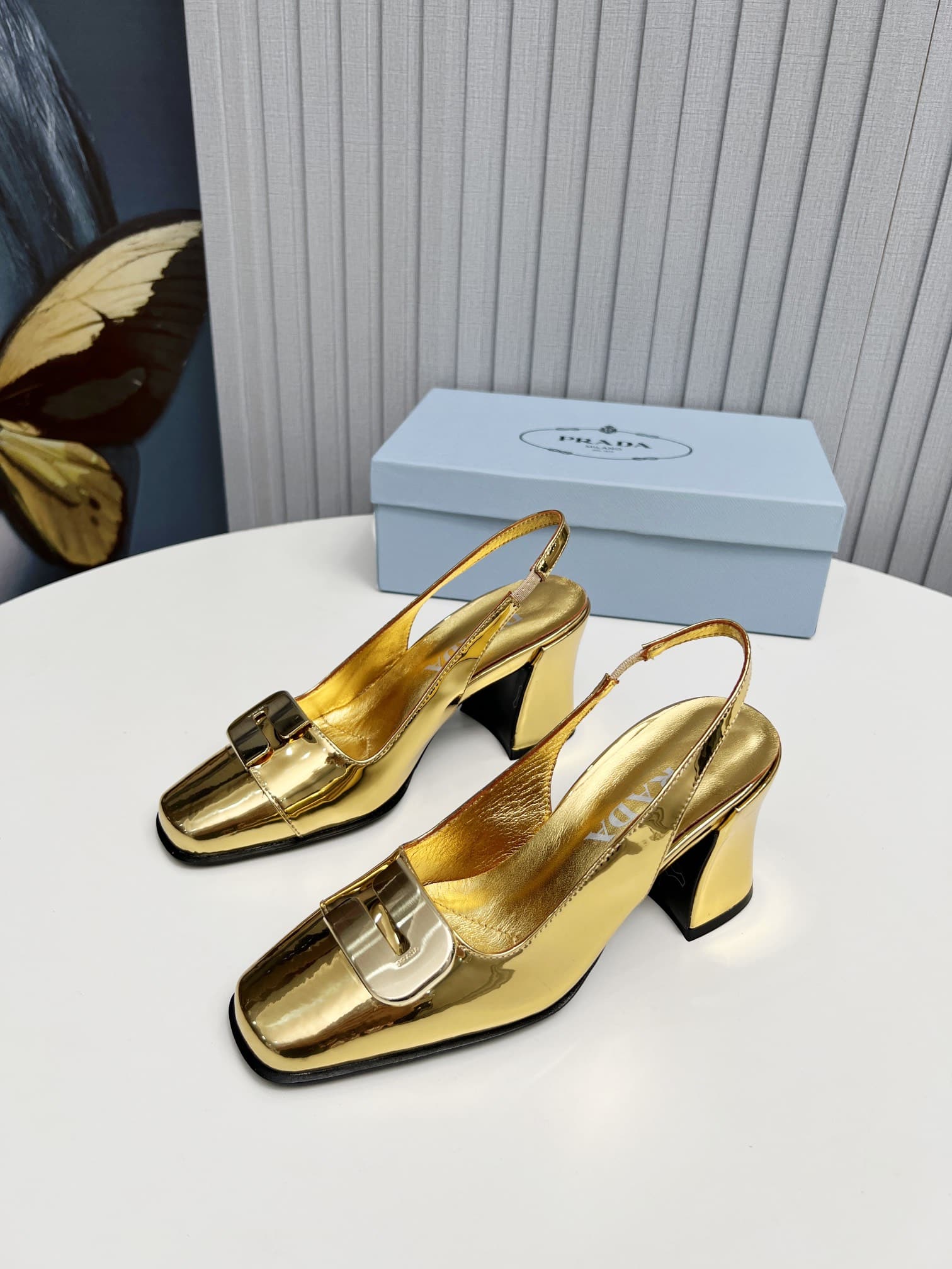 Prada Leather Slingback Pumps Gold