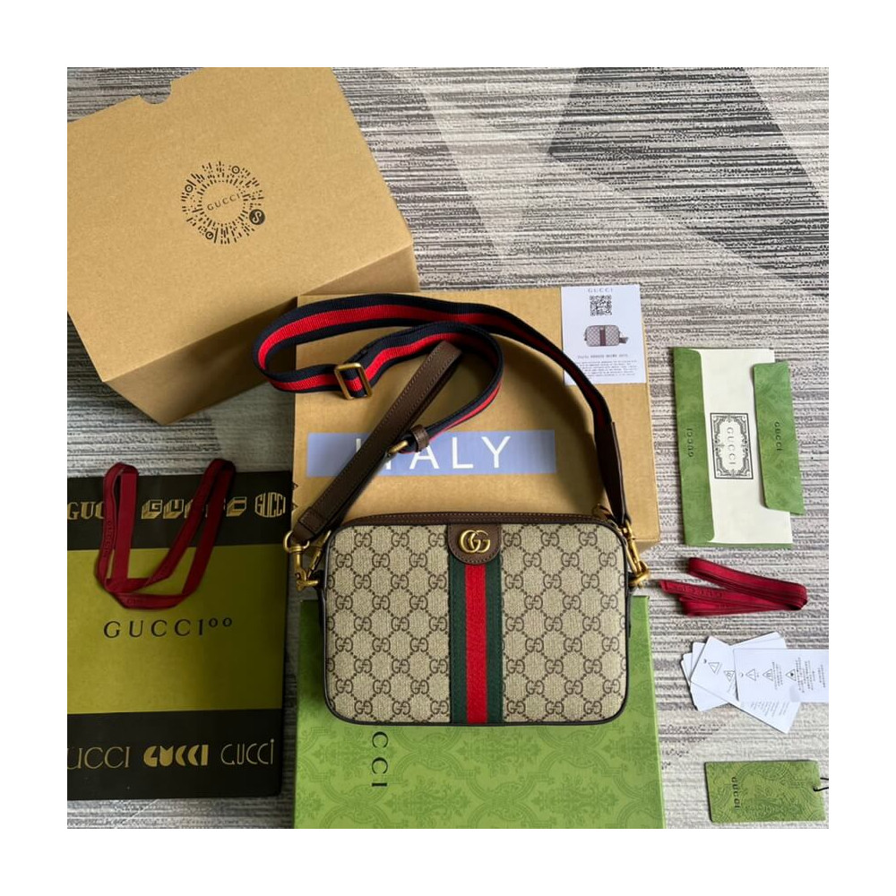Gucci Ophidia GG Supreme Shoulder Bag Beige/Ebony 24cm/9.4in