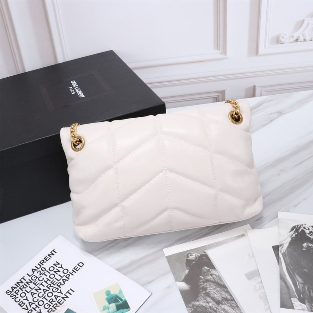 Saint Laurent Puffer Small In Leather Gold Hardware White 29Cm 5774761EL079207