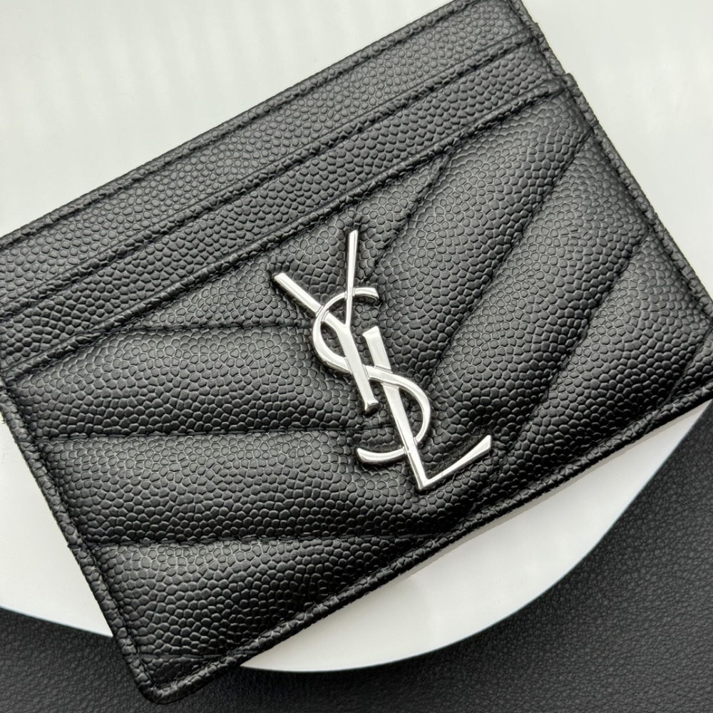 Saint Laurent Wallet Chevron And Logo Card Holders Black 10Cm