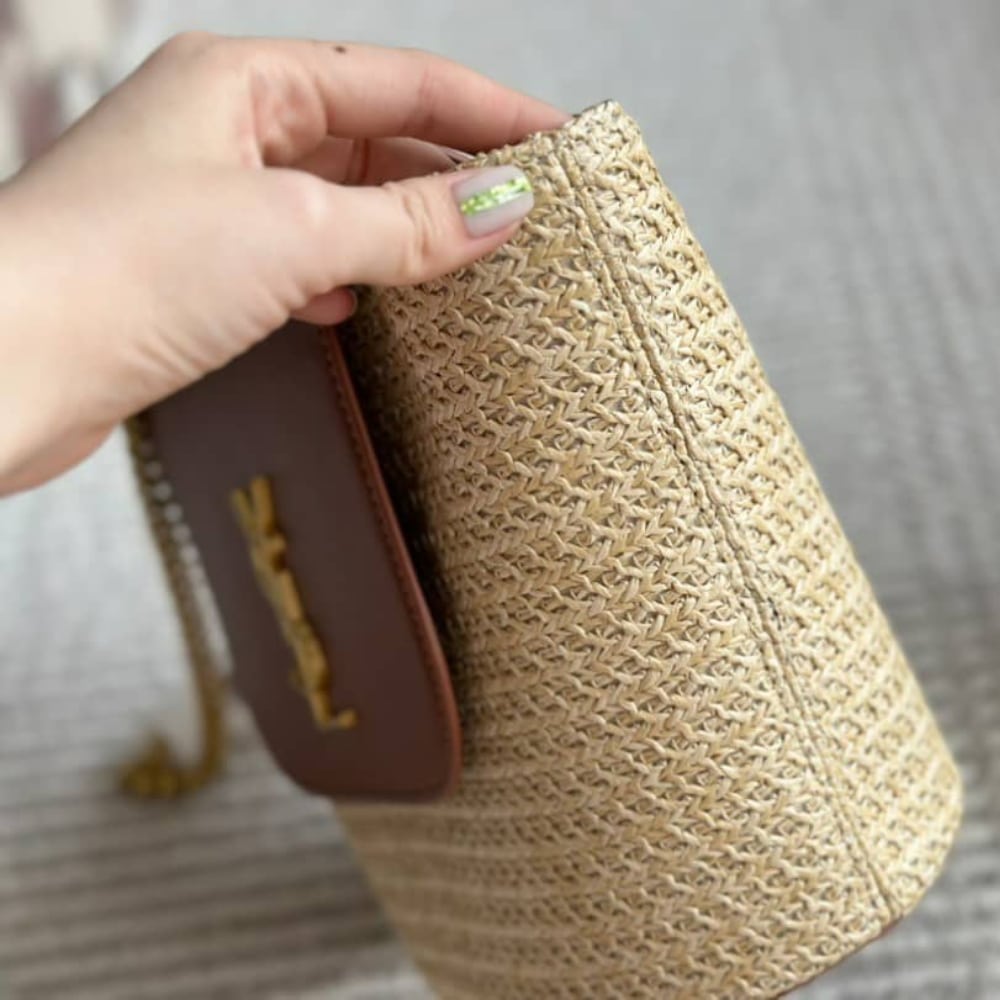 Saint Laurent Mini Manon In Raffia And Aged Vegetable Tanned Leather Naturel 23Cm