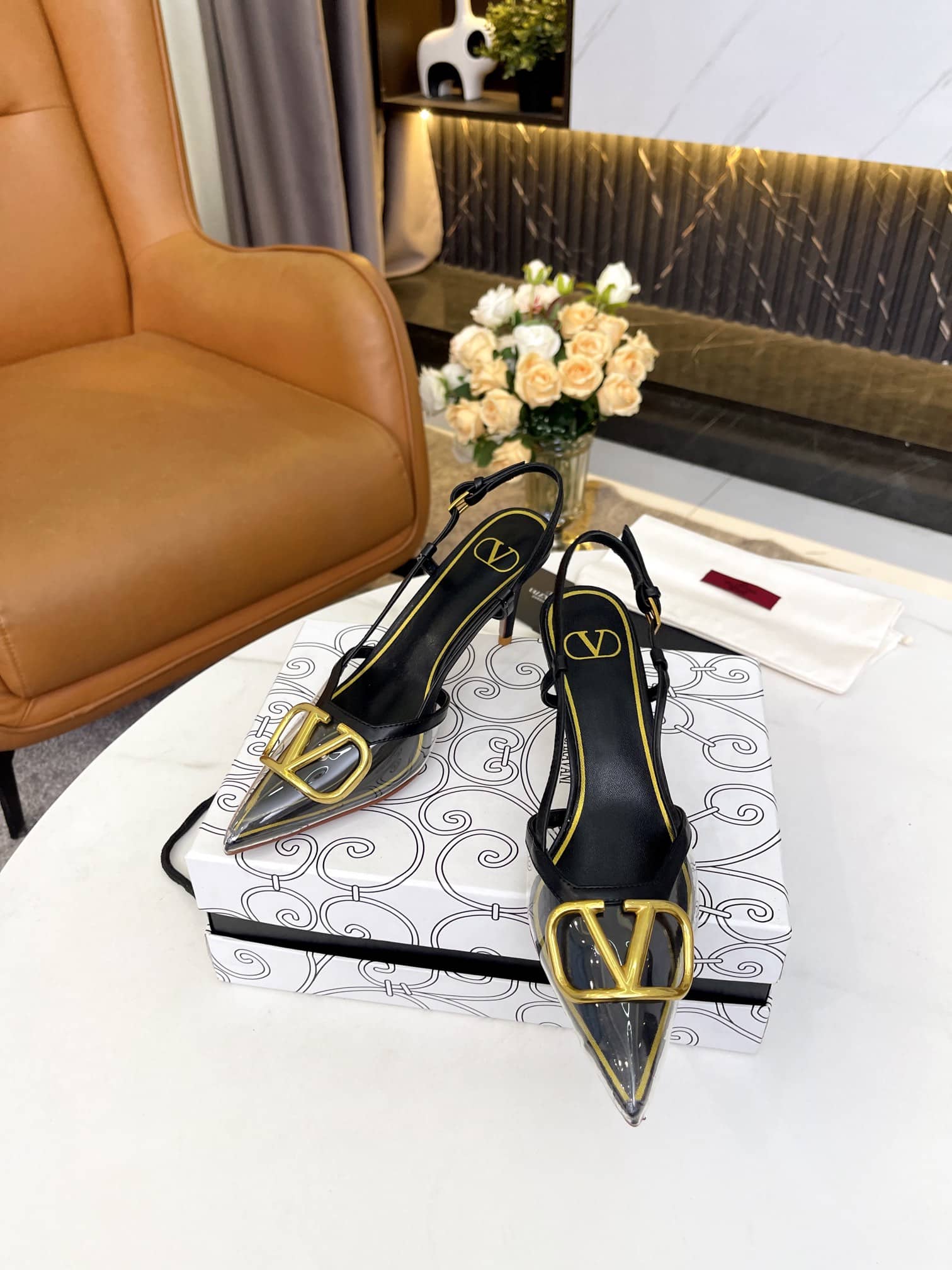 Valentino Garavani VLogo Pvc And Leather Slingback Pumps Black