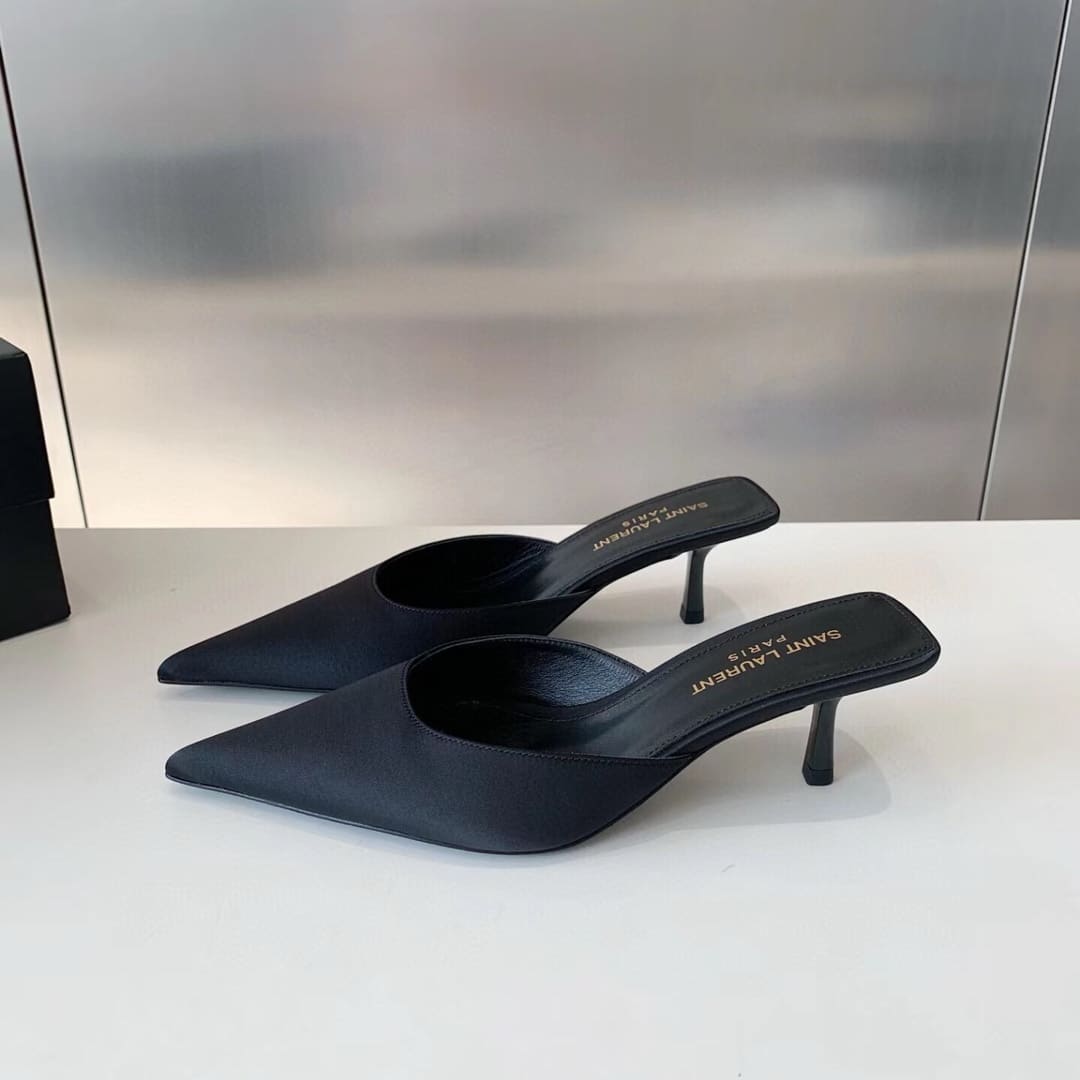 Saint Laurent Barbara Mules Satin In Black 7869079Qn001000
