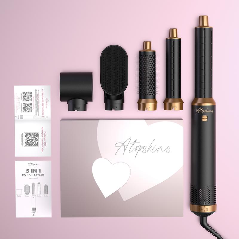 Atopskins Airstyler 5 in 1, asciugacapelli con ioni negativi, styler magico, spazzole termiche Foehn, spazzola dritta, barra riccia, set di spazzole ad aria calda