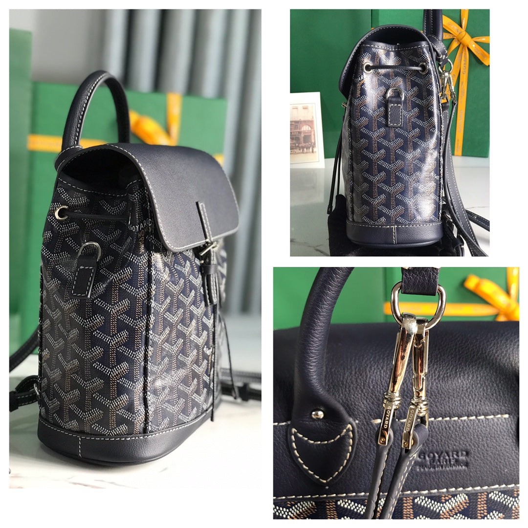 Goyard Alpin Mini Backpack 21cm Navy Blue Lambskin And Goyardine Canvas