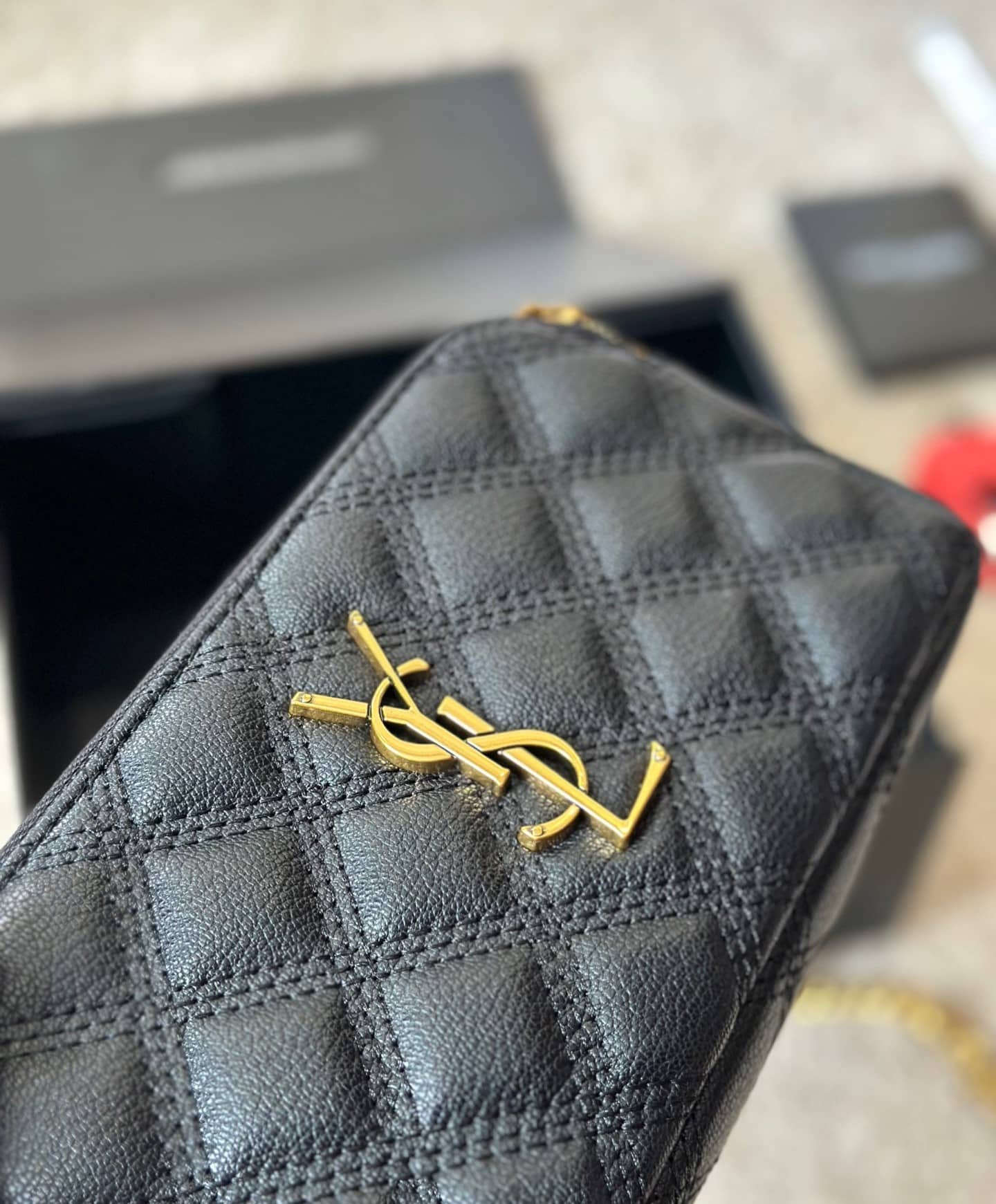 Saint Laurent Becky Quilted Double Zip Pouch Bag Black 20Cm
