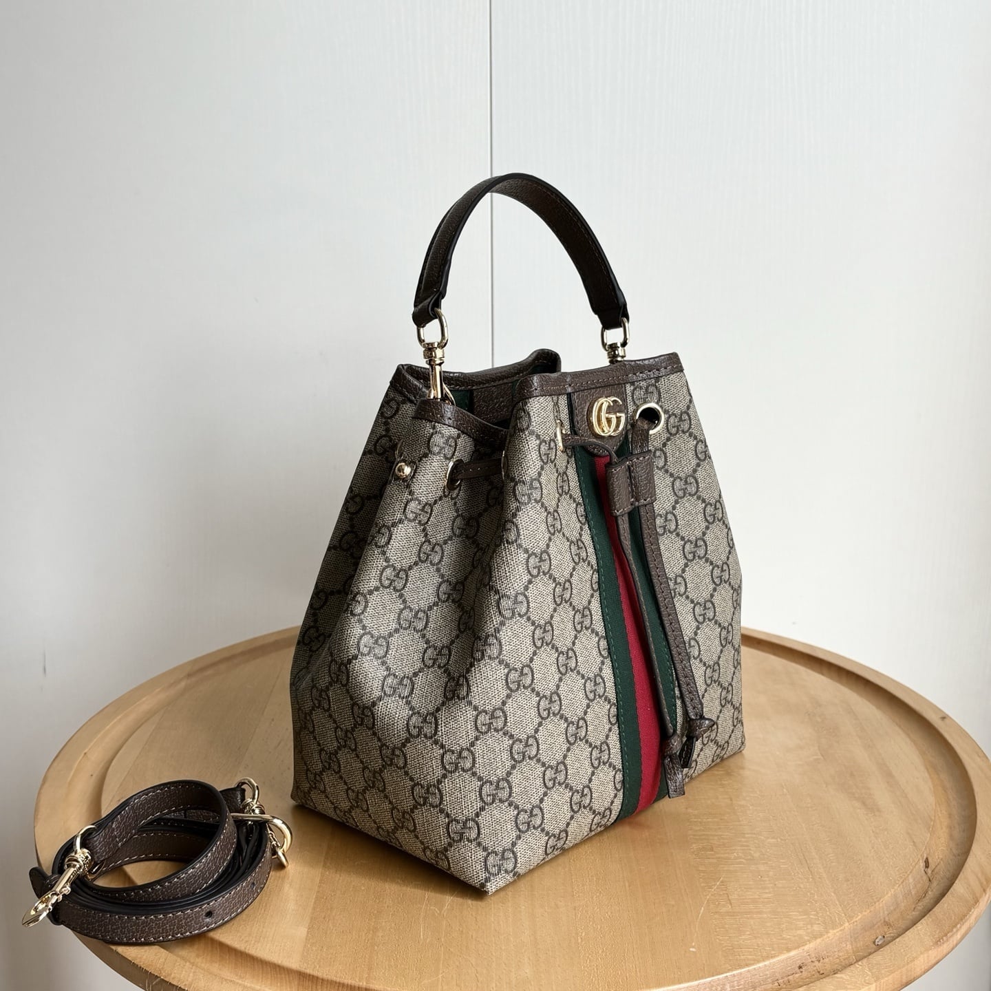 Gucci Ophidia Small Bucket Bag Beige And Dark Brown 22Cm 841313 Fae0K 9853