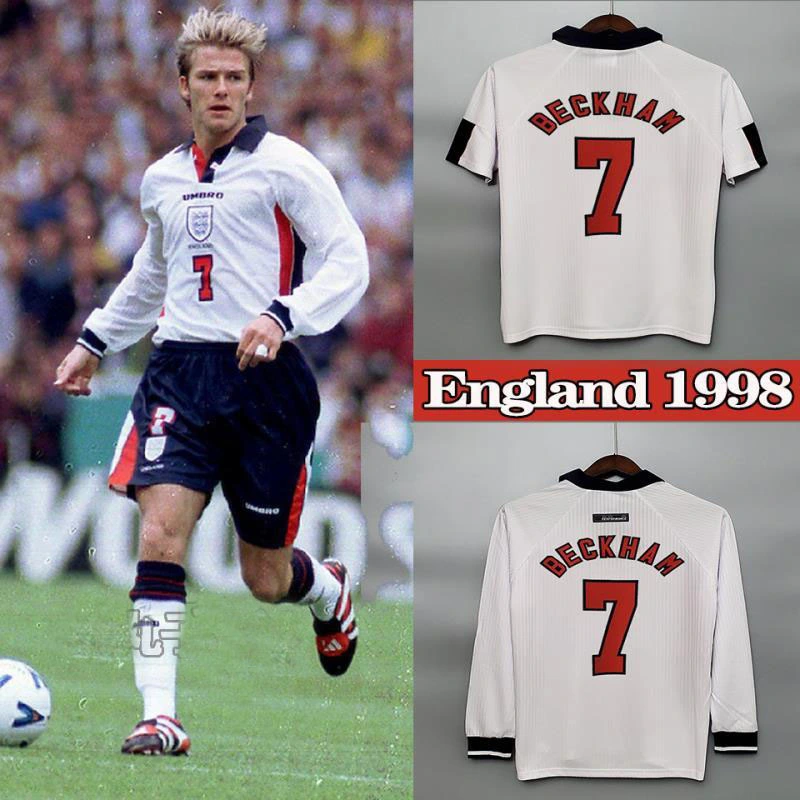 Retro 1998 England home Sheringham Beckham Shearer Football jersey retro