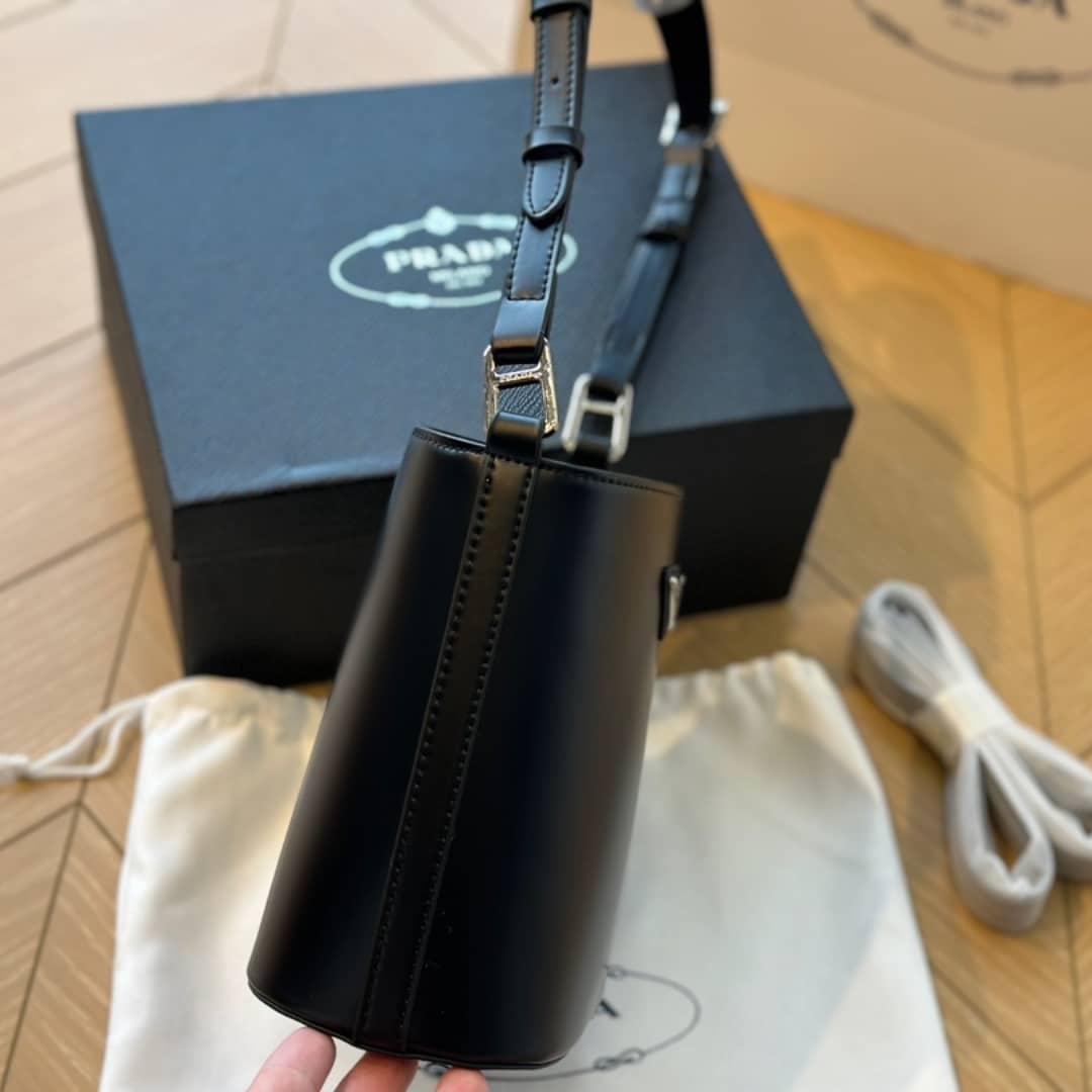 Prada Spazzolato Bucket Bag Black 17Cm
