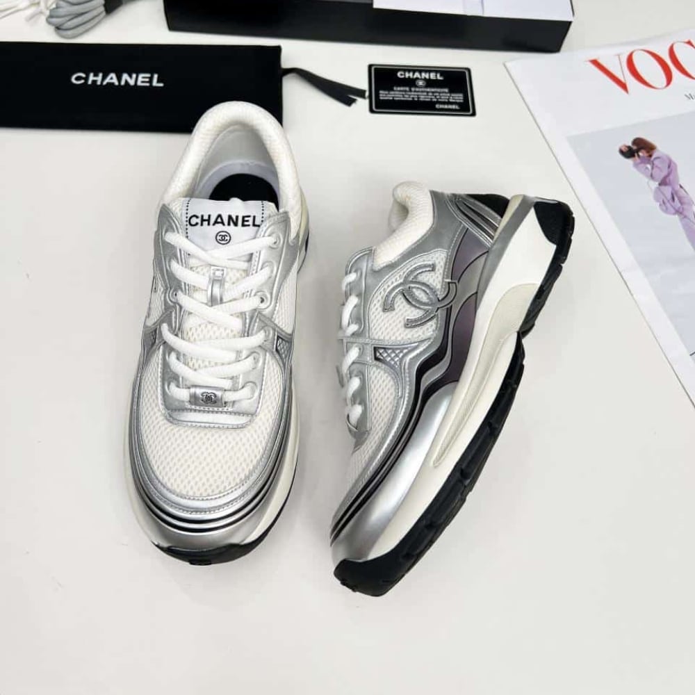 Chanel Sneaker Fabric And Laminated White And Silver G39792 Y56368 K5451