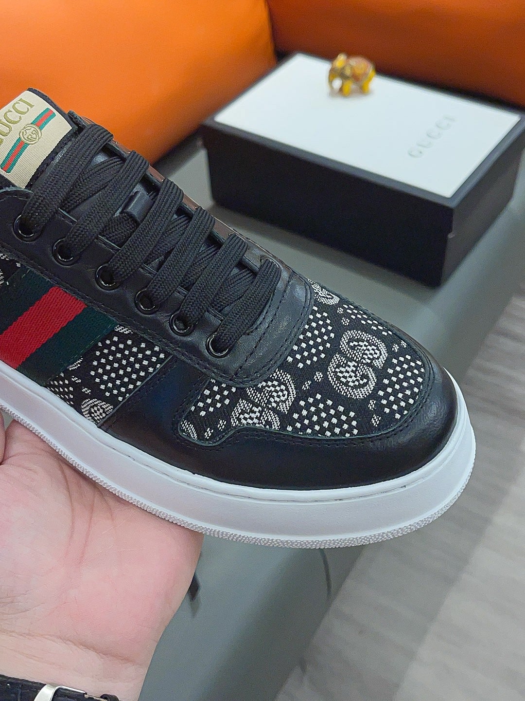 Gucci Screener Gg High Top Sneaker Leather In Black