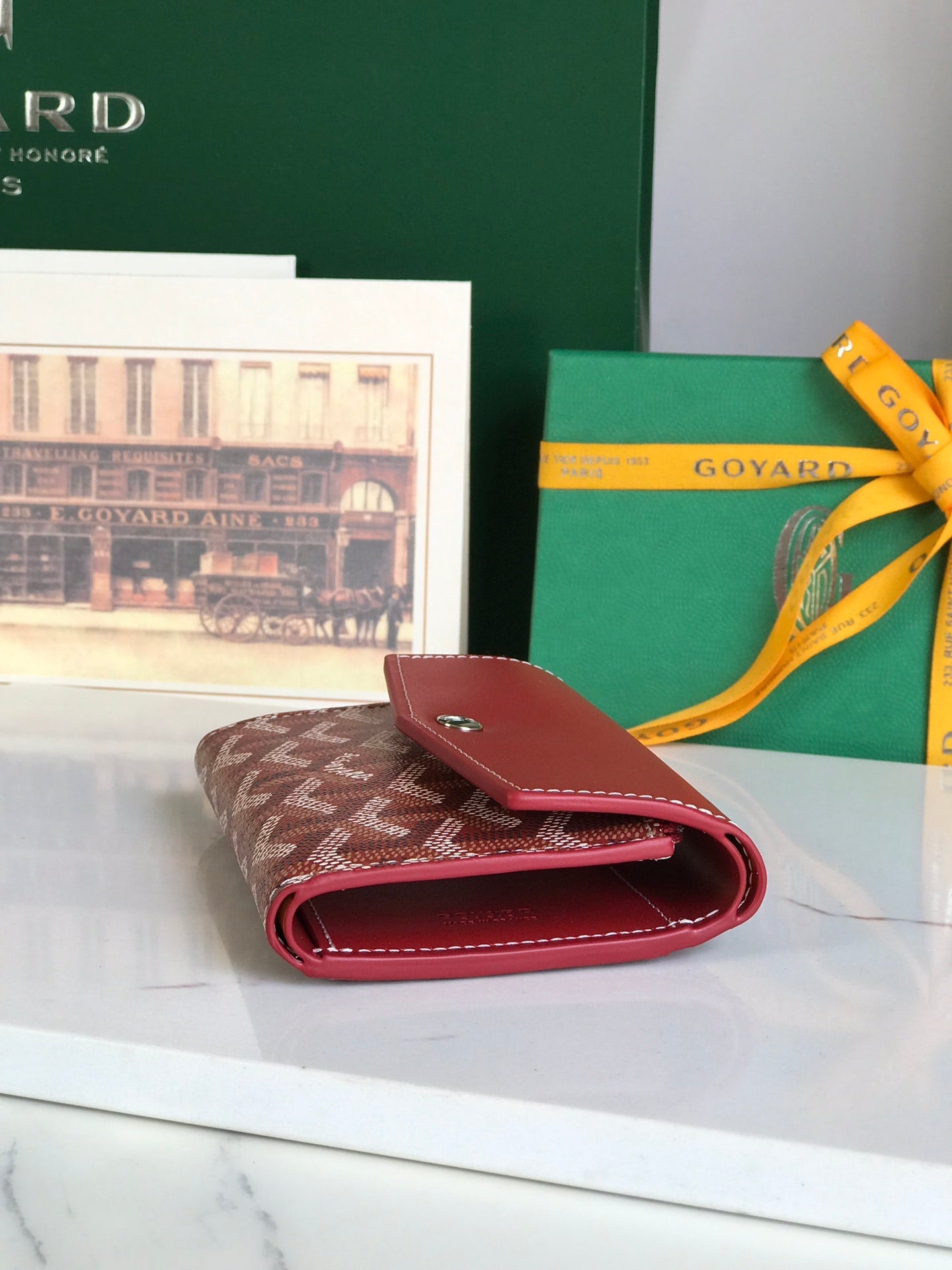 Goyard Saint-Gabriel Wallet Classic Red Calfskin And Goyardine Canvas 12cm