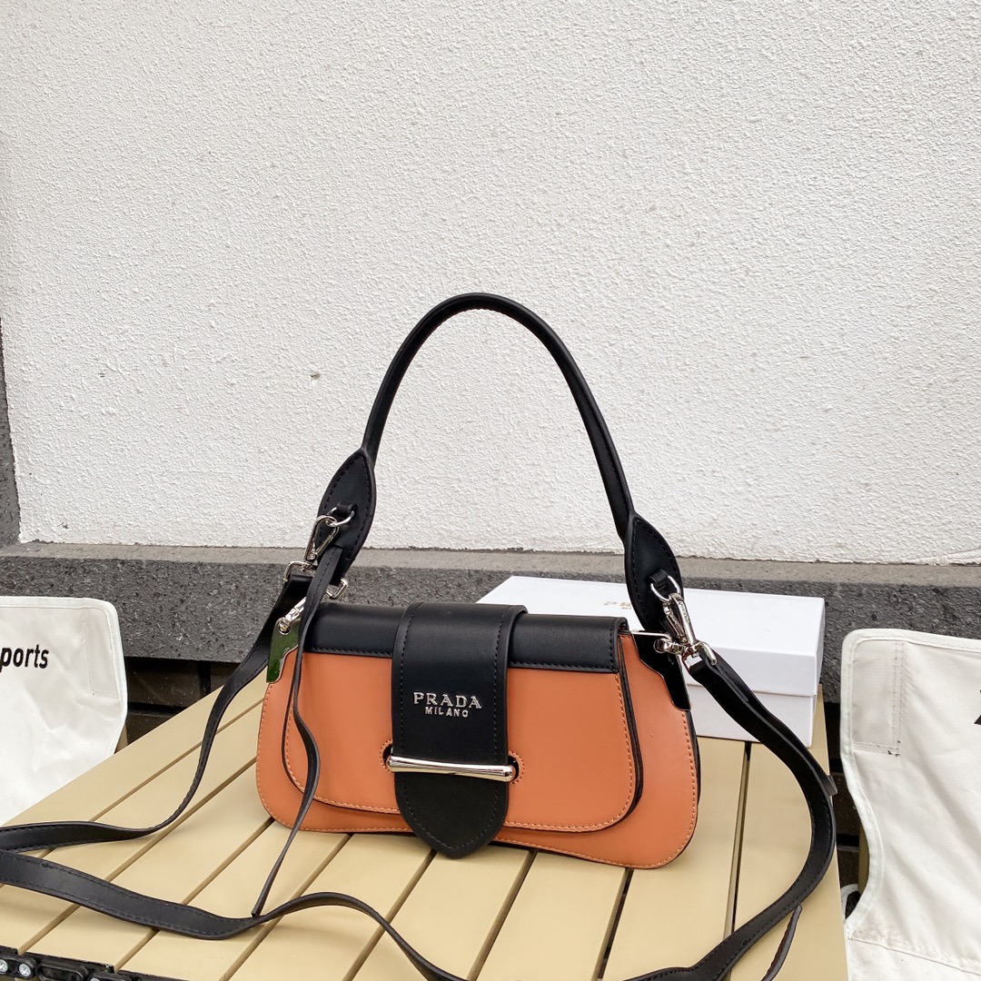 Prada City Calfskin Sidonie Shoulder Bag Brown And Black 28Cm