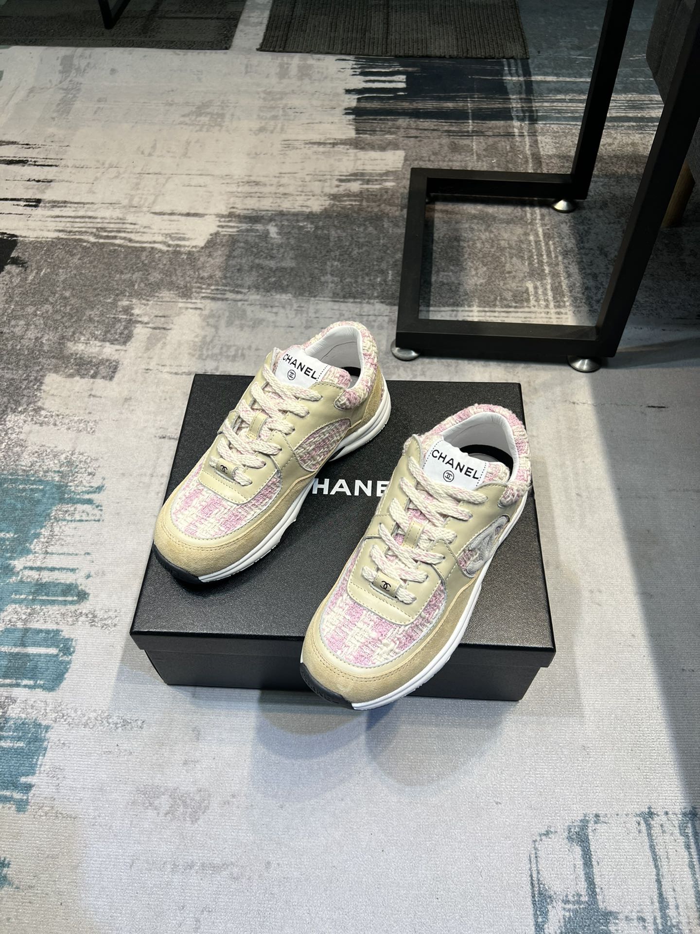 Chanel Coton Tweed Suede Calfskin Sneakers Pink G38299 Y56627 K6020