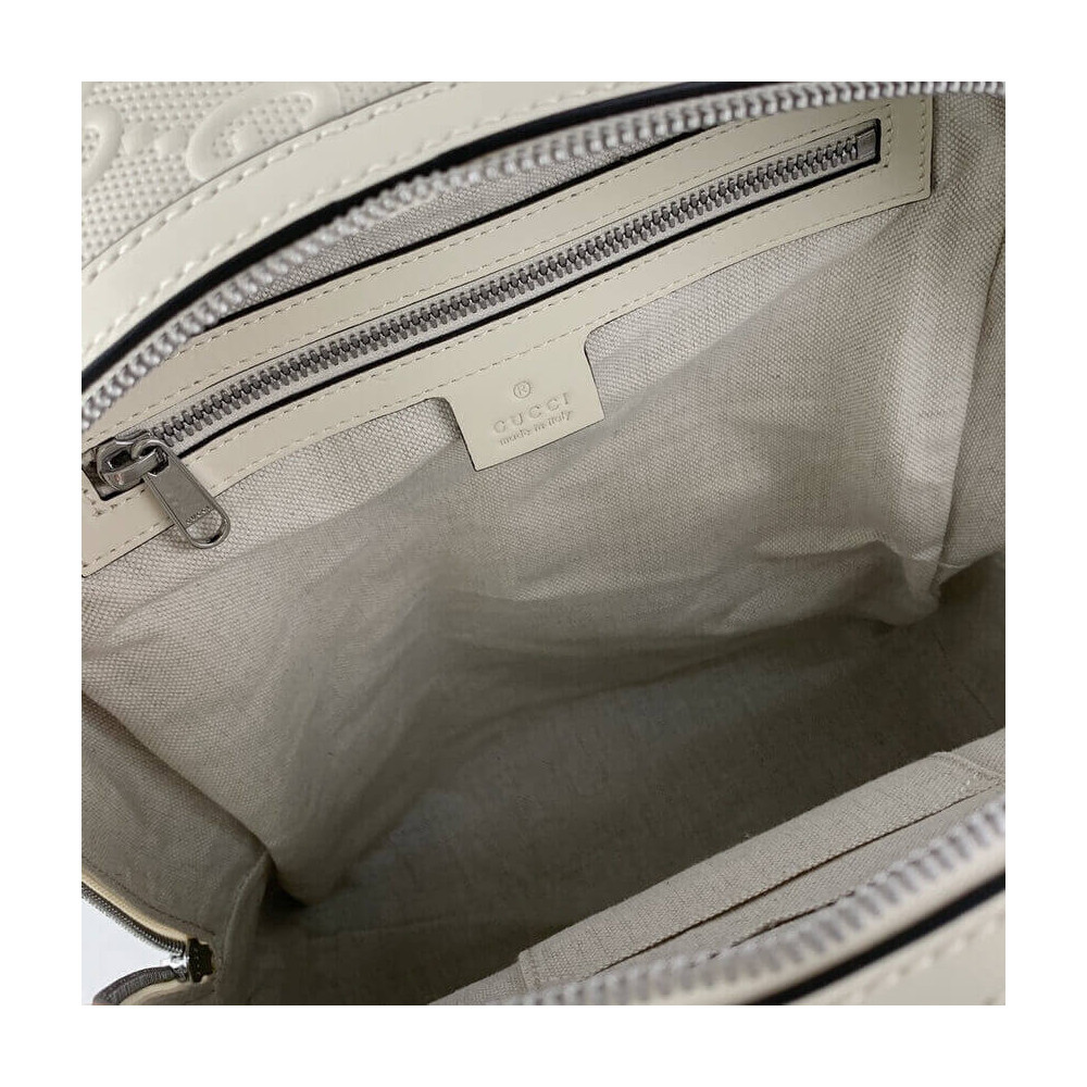Gucci GG Embossed Backpack in White Leather