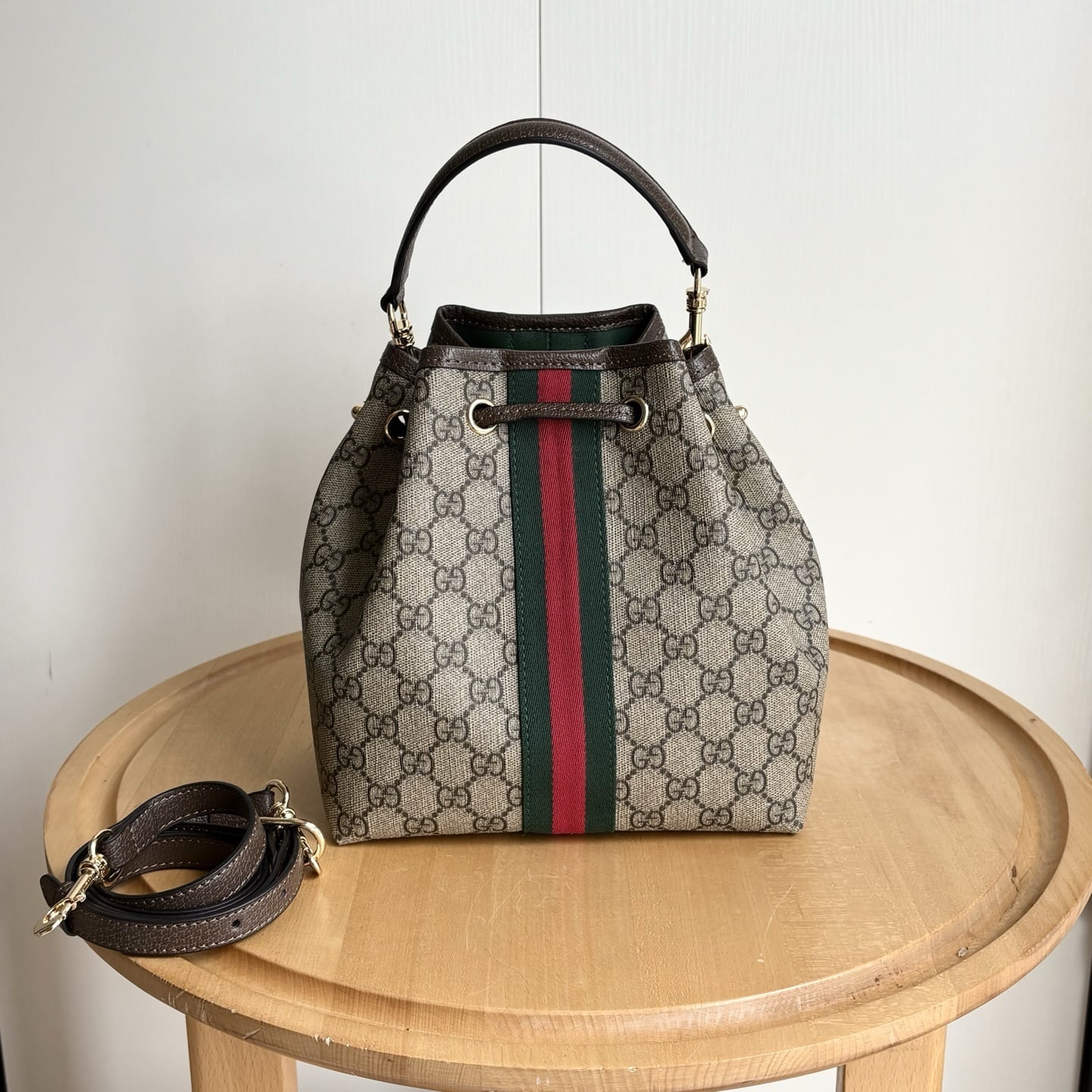 Gucci Ophidia Small Bucket Bag Beige And Dark Brown 22Cm 841313 Fae0K 9853