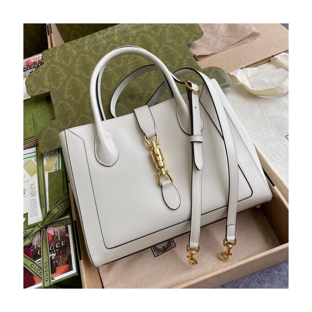 Gucci Jackie 1961 Medium Tote Bag in White Leather 30cm