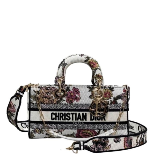 DIOR LARGE LADY D-LITE BAG WHITE JARDIN BOTANIQUE EMBROIDERY 26CM