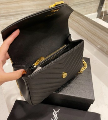 Ysl College Medium Chain In Quilted Leather Black Gold