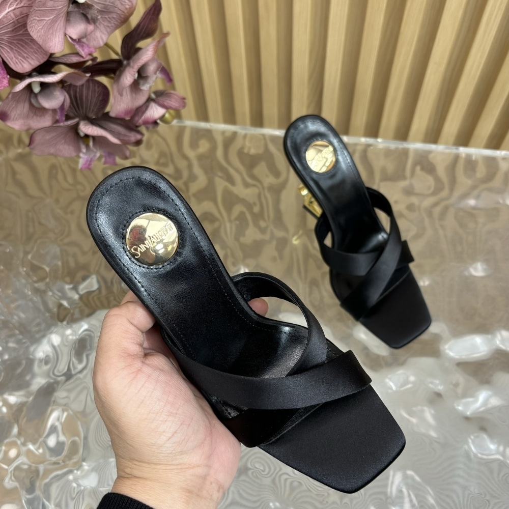Saint Laurent Opyum Mules In Satin Crepe Black 8189319Qab11000