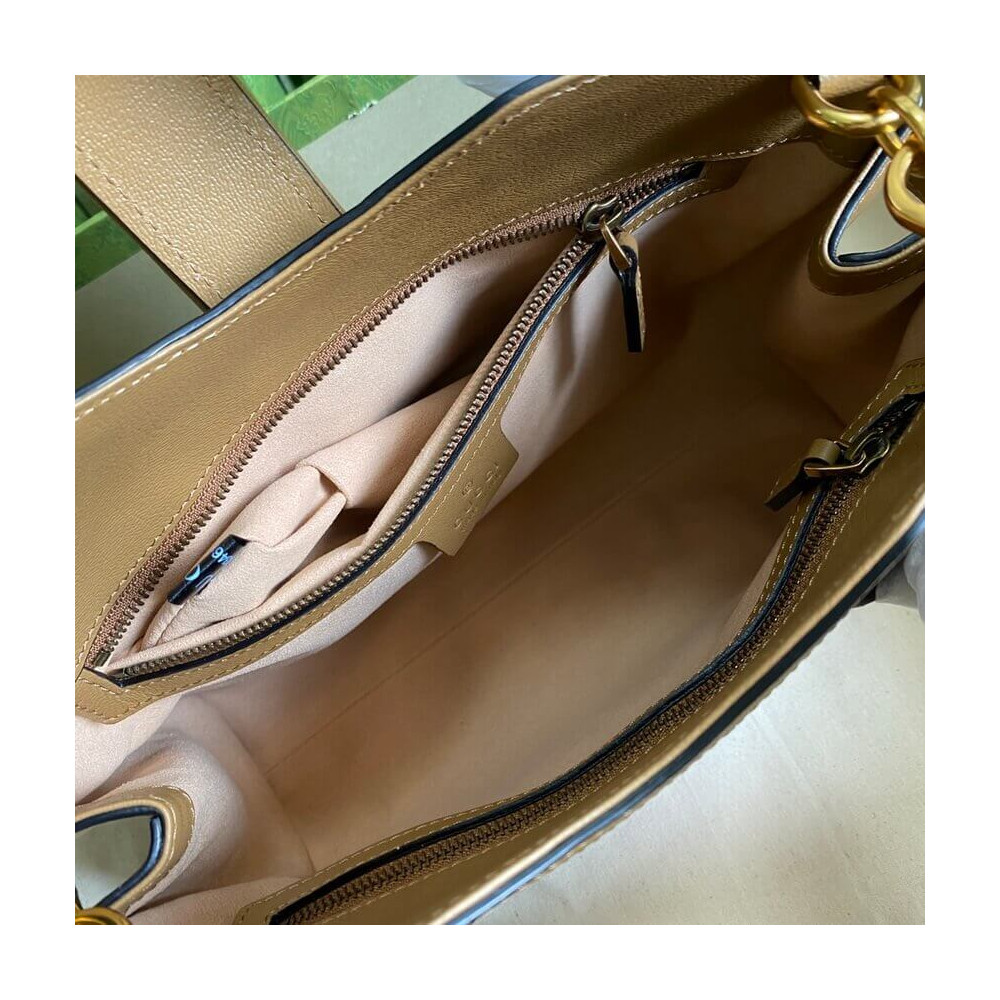 Gucci Small Top Handle Bag with Double G in Brown Leather