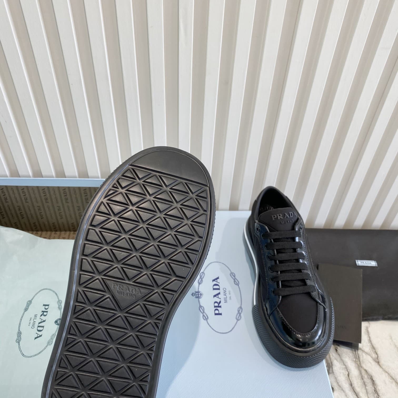 Prada Macro Re-Nylon And Brushed Leather Sneakers Black 2Eg3763Lf5F0632