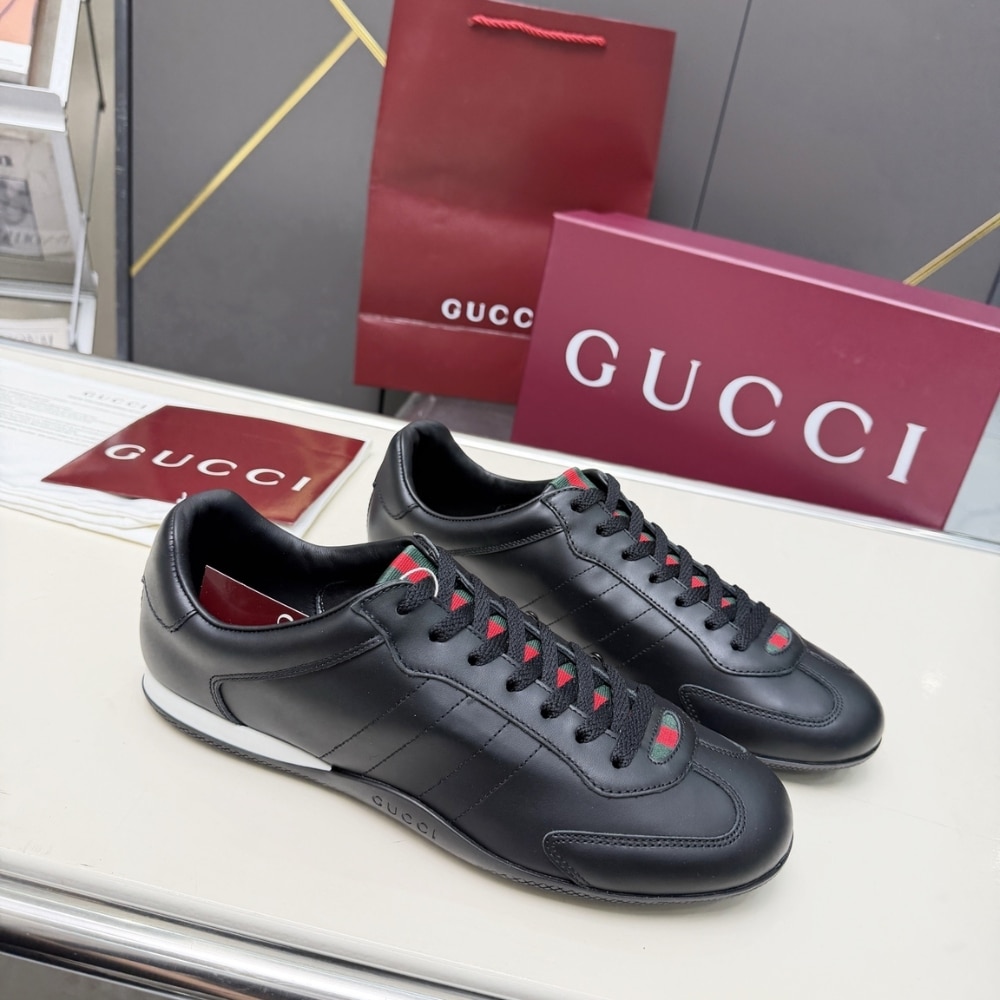 Gucci Men Shift Trainers All Black Leather 857018 Aafuh 1086