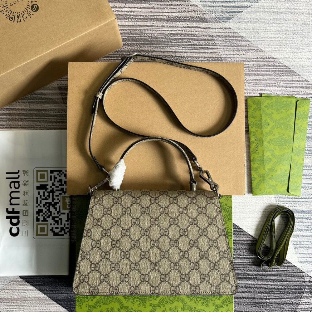 Gucci Small Dionysus Top Handle Bag Taupe Suede Trim