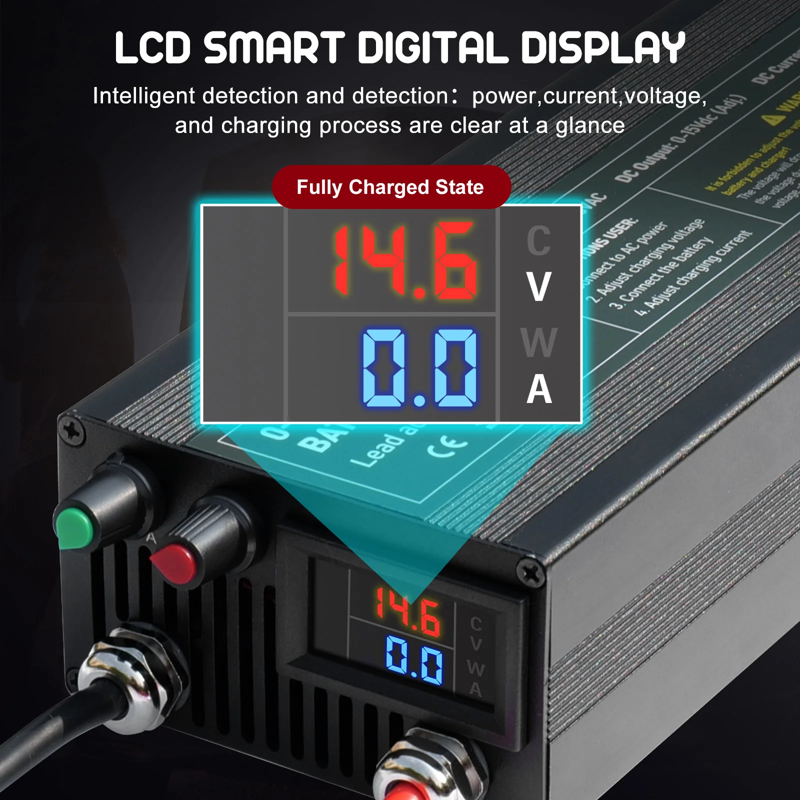 NOEIFEVO Einstellbarer Spannungs und Strombereich 0-15V 1-40A/60A /85A Batterieladegerät , Kompatibel mit 3.7V 6V 12V Lithium, LiFePO4 und Blei-Säure-Batterien
