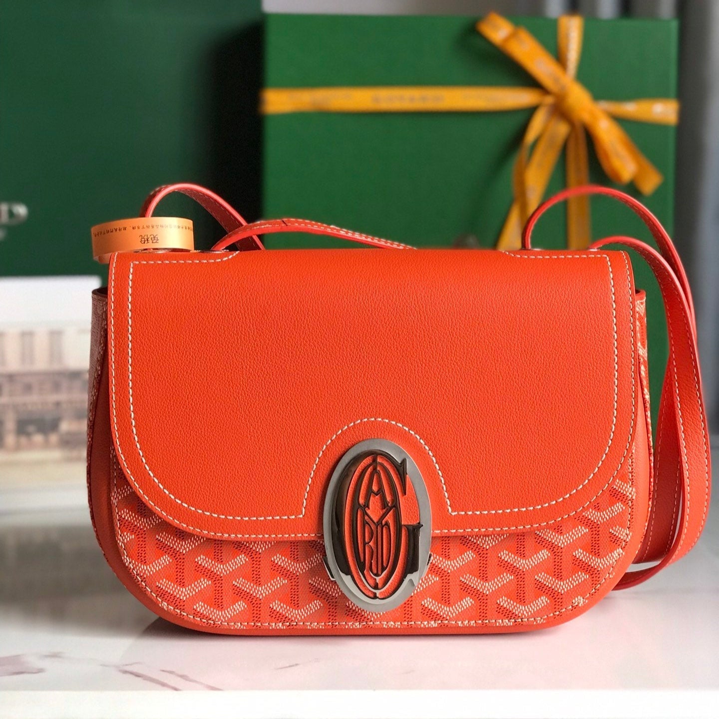 Goyard 233 Bag 25 Cm Orange Calfskin And Goyardine Canvas 25cm