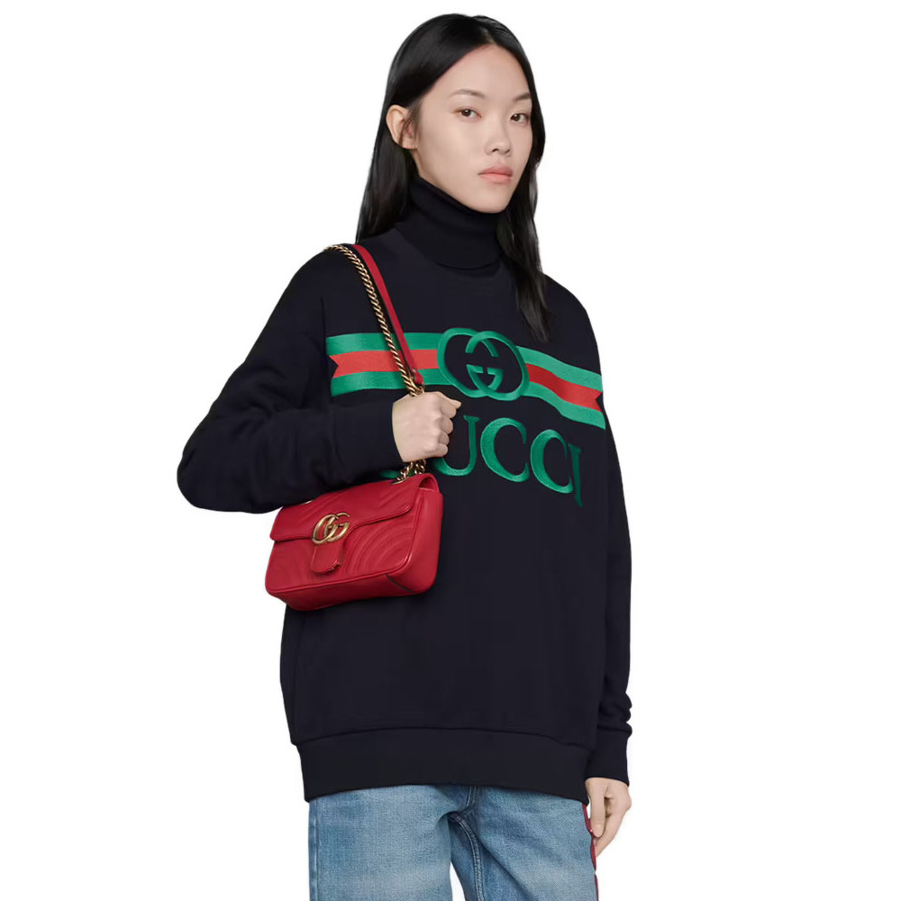 Gucci GG Marmont Matelasse Chevron Leather Mini Bag Red