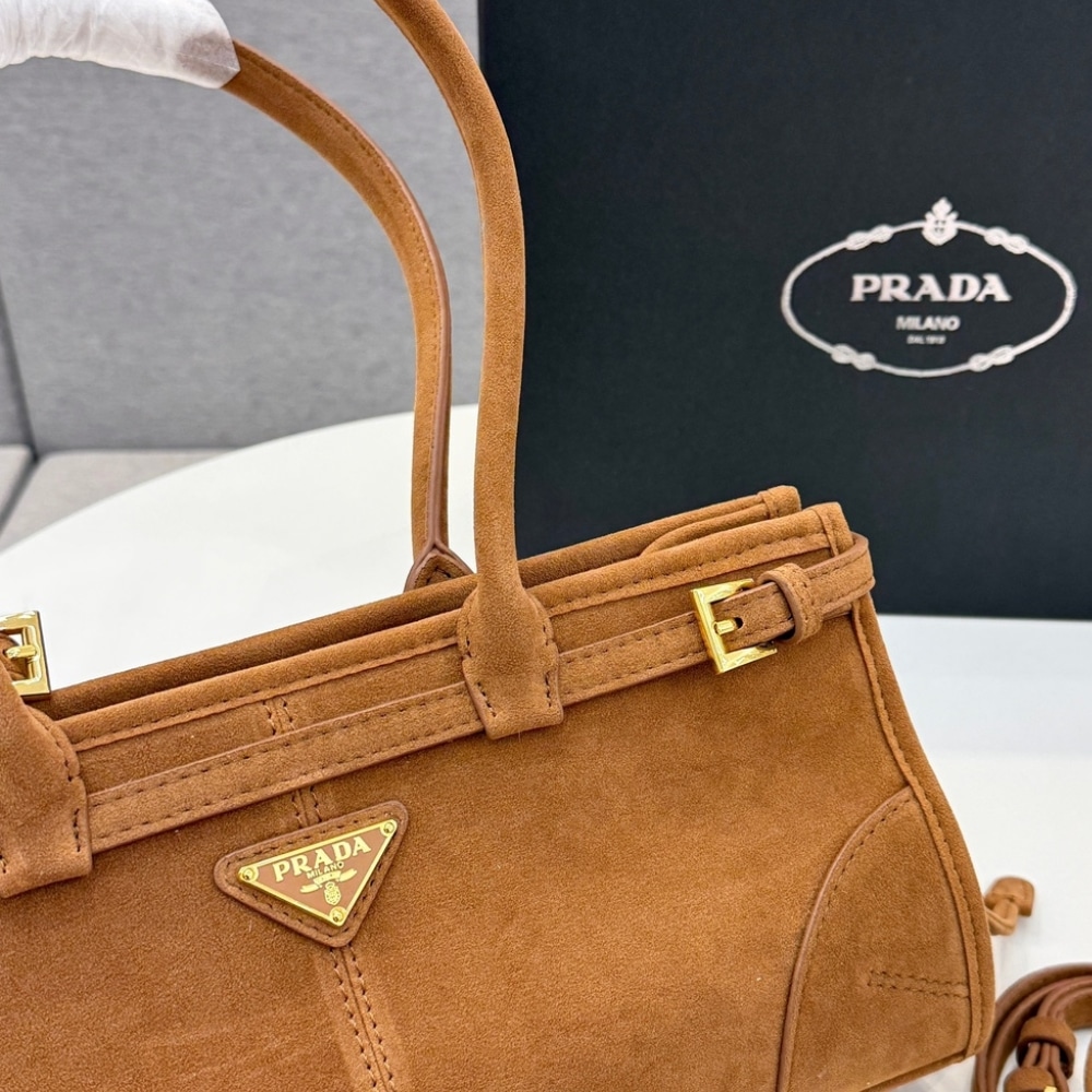 Prada Medium Suede Handbag Cinnamon 32Cm