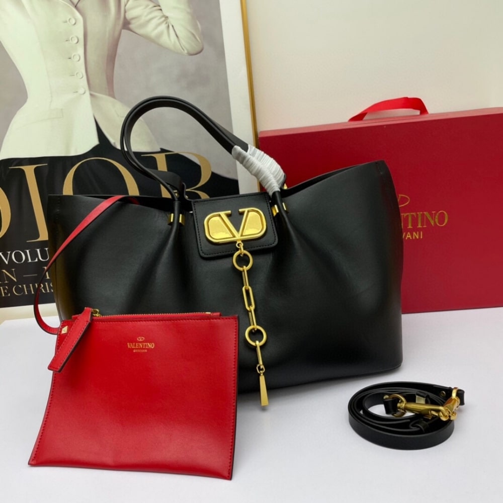 Valentino Garavani Large VLogo Escape Shopper Tote Black 41Cm