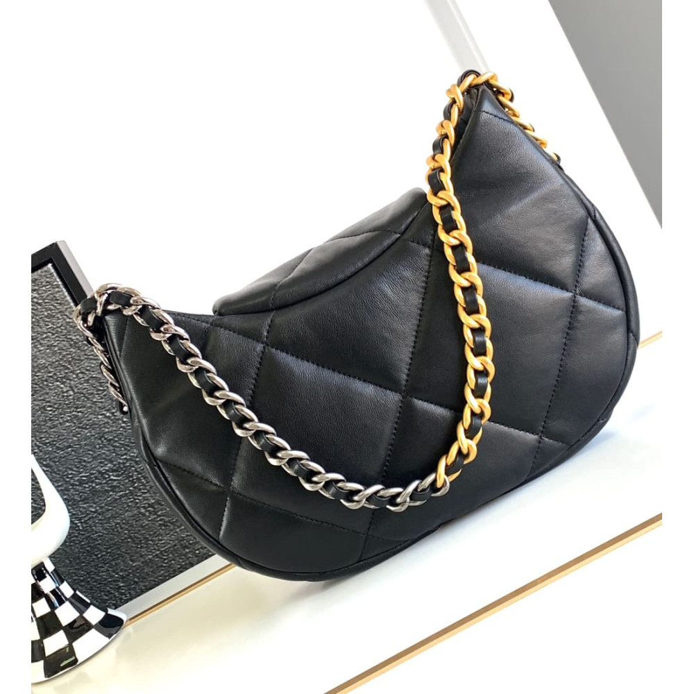 Chanel 19 Hobo Bag Black Quilted Lambskin 24cm