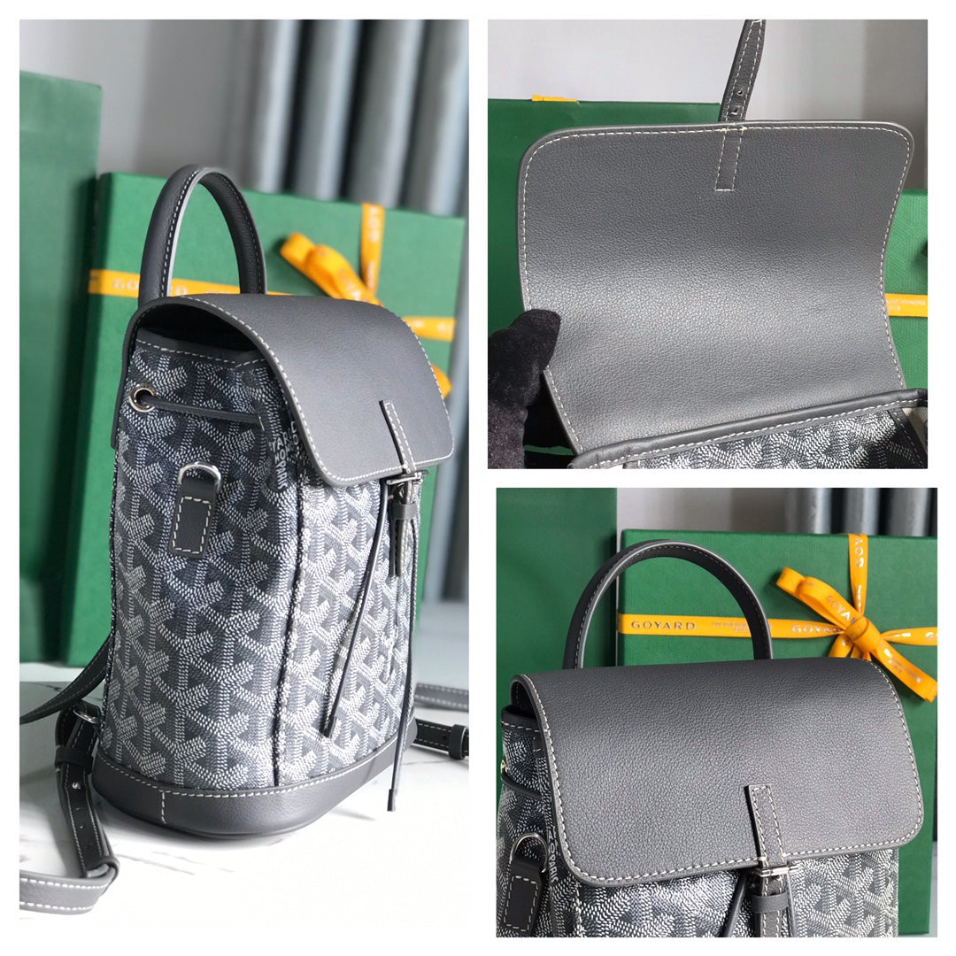 Goyard Alpin Mini Backpack 21 Cm Gray Lambskin And Goyardine Canvas