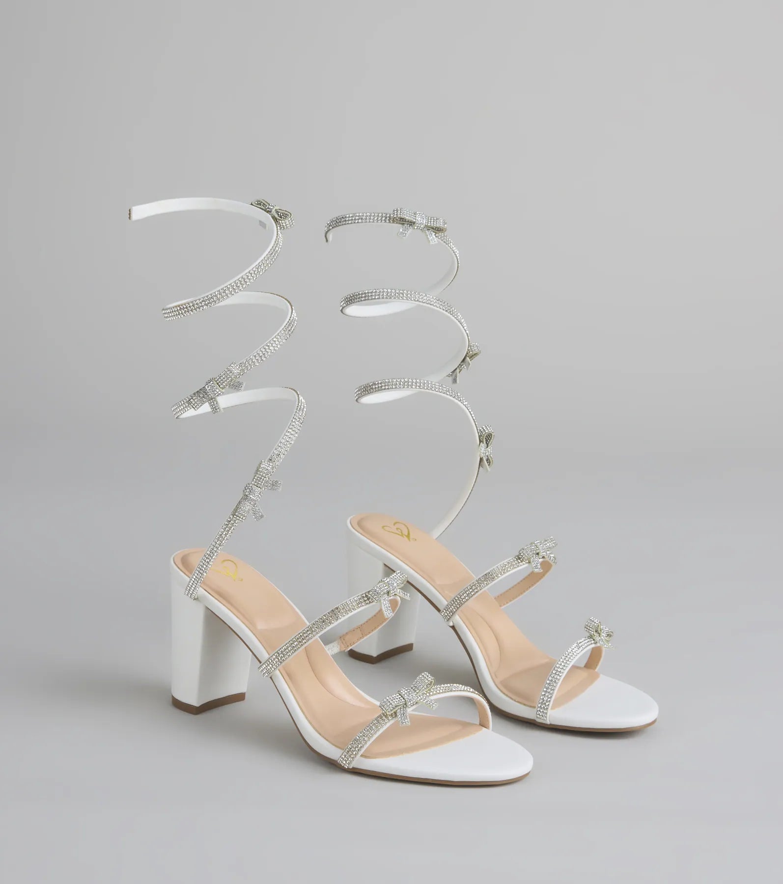 Put A Bow On It Rhinestone Bow Spiral Heels